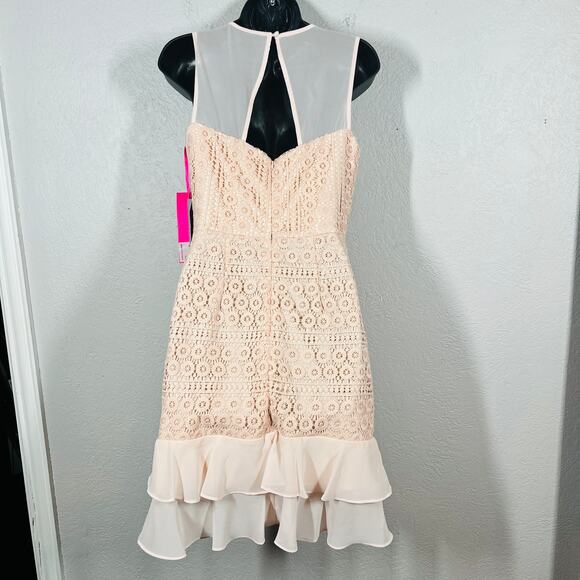 NEW! Betsey Johnson Crochet Blush Dress Sleeveless Mesh Top Bodice Ruffle - 6 - Picture 4 of 6
